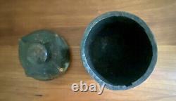 Antique Hand Carved Wooden Basket Weave Folk Art Americana Vessel With Lid 1890s