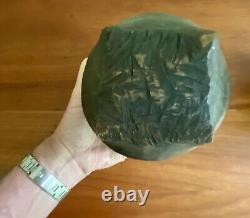 Antique Hand Carved Wooden Basket Weave Folk Art Americana Vessel With Lid 1890s