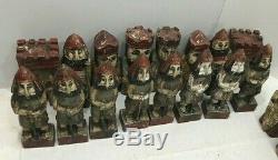 Antique Hand Carved Wooden Chess Set Large Pieces 10 Folk Art CHESS SET