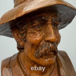 Antique Hand-Carved Wooden Hutsul Peasant Bust Folk Art Sculpture Ukraine