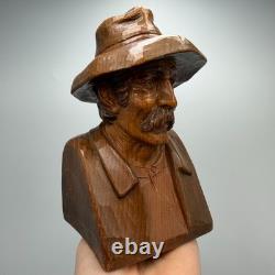 Antique Hand-Carved Wooden Hutsul Peasant Bust Folk Art Sculpture Ukraine