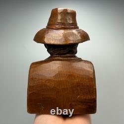 Antique Hand-Carved Wooden Hutsul Peasant Bust Folk Art Sculpture Ukraine