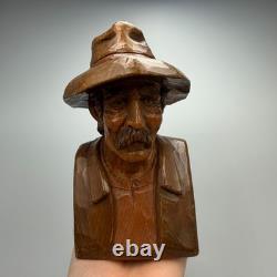 Antique Hand-Carved Wooden Hutsul Peasant Bust Folk Art Sculpture Ukraine