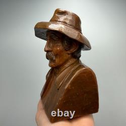 Antique Hand-Carved Wooden Hutsul Peasant Bust Folk Art Sculpture Ukraine