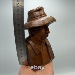 Antique Hand-Carved Wooden Hutsul Peasant Bust Folk Art Sculpture Ukraine