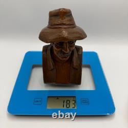 Antique Hand-Carved Wooden Hutsul Peasant Bust Folk Art Sculpture Ukraine