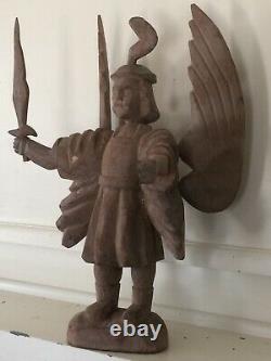 Antique Hand Carved Wooden Religious Folk Art Archangel Michael Statue