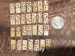 Antique Hand Made Carved Natural Real Bone Mini Domino Set Toy Folk Art Game Box
