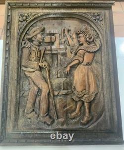 Antique Handcarved Breton Folk Art Wall Plaque