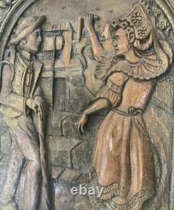 Antique Handcarved Breton Folk Art Wall Plaque
