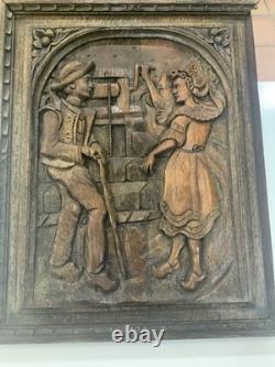 Antique Handcarved Breton Folk Art Wall Plaque