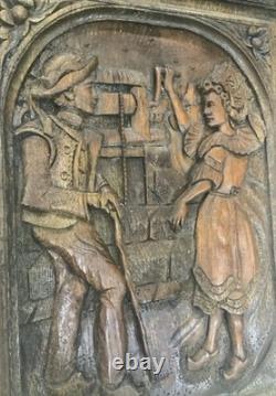 Antique Handcarved Breton Folk Art Wall Plaque