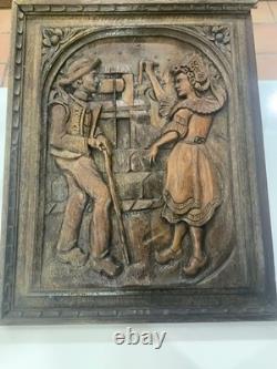 Antique Handcarved Breton Folk Art Wall Plaque