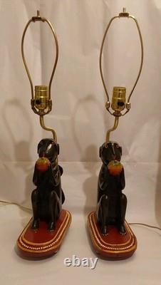 Antique Indian Folk Art Polychromed Carved Wood 1870's Monkey Lamp Set-23 Tall