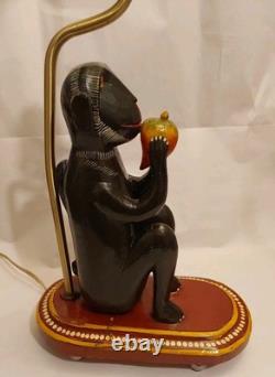 Antique Indian Folk Art Polychromed Carved Wood 1870's Monkey Lamp Set-23 Tall