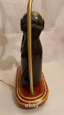 Antique Indian Folk Art Polychromed Carved Wood 1870's Monkey Lamp Set-23 Tall