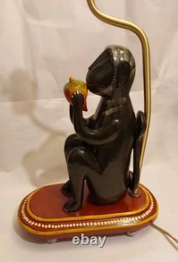 Antique Indian Folk Art Polychromed Carved Wood 1870's Monkey Lamp Set-23 Tall