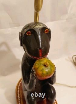 Antique Indian Folk Art Polychromed Carved Wood 1870's Monkey Lamp Set-23 Tall