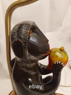 Antique Indian Folk Art Polychromed Carved Wood 1870's Monkey Lamp Set-23 Tall
