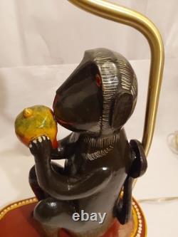Antique Indian Folk Art Polychromed Carved Wood 1870's Monkey Lamp Set-23 Tall