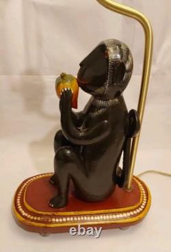 Antique Indian Folk Art Polychromed Carved Wood 1870's Monkey Lamp Set-23 Tall