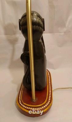 Antique Indian Folk Art Polychromed Carved Wood 1870's Monkey Lamp Set-23 Tall