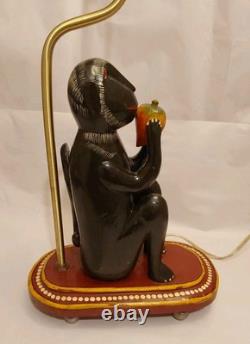 Antique Indian Folk Art Polychromed Carved Wood 1870's Monkey Lamp Set-23 Tall