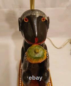 Antique Indian Folk Art Polychromed Carved Wood 1870's Monkey Lamp Set-23 Tall