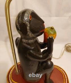 Antique Indian Folk Art Polychromed Carved Wood 1870's Monkey Lamp Set-23 Tall