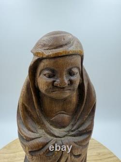 Antique Japanese Hand Carved Wooden Daruma Statue 12 x 5.5 Folk Art