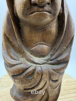Antique Japanese Hand Carved Wooden Daruma Statue 12 x 5.5 Folk Art