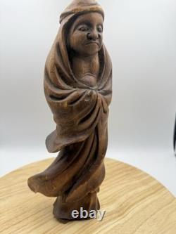 Antique Japanese Hand Carved Wooden Daruma Statue 12 x 5.5 Folk Art