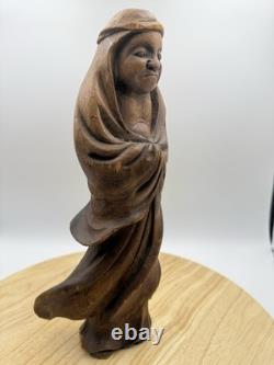Antique Japanese Hand Carved Wooden Daruma Statue 12 x 5.5 Folk Art