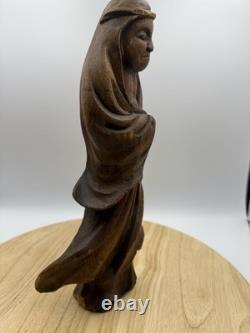 Antique Japanese Hand Carved Wooden Daruma Statue 12 x 5.5 Folk Art