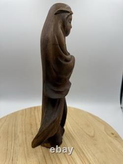 Antique Japanese Hand Carved Wooden Daruma Statue 12 x 5.5 Folk Art