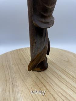 Antique Japanese Hand Carved Wooden Daruma Statue 12 x 5.5 Folk Art