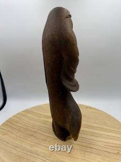 Antique Japanese Hand Carved Wooden Daruma Statue 12 x 5.5 Folk Art