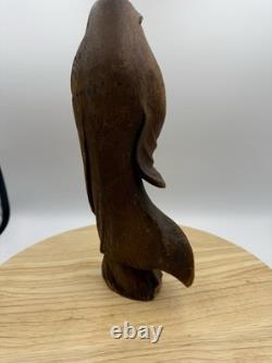 Antique Japanese Hand Carved Wooden Daruma Statue 12 x 5.5 Folk Art