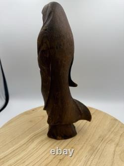 Antique Japanese Hand Carved Wooden Daruma Statue 12 x 5.5 Folk Art