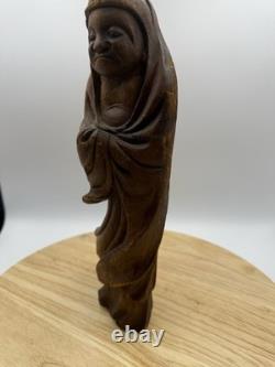 Antique Japanese Hand Carved Wooden Daruma Statue 12 x 5.5 Folk Art