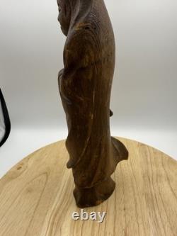 Antique Japanese Hand Carved Wooden Daruma Statue 12 x 5.5 Folk Art