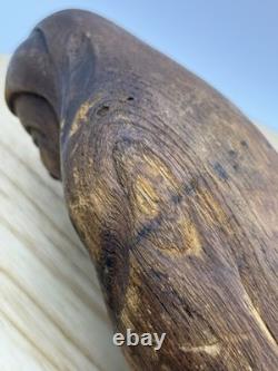 Antique Japanese Hand Carved Wooden Daruma Statue 12 x 5.5 Folk Art