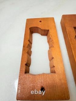 Antique Japanese folk art carved cherry wooden cookie mold Bamboo Kashigata
