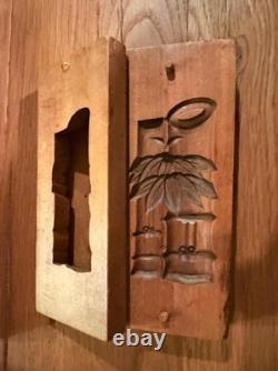 Antique Japanese folk art carved cherry wooden cookie mold Bamboo Kashigata