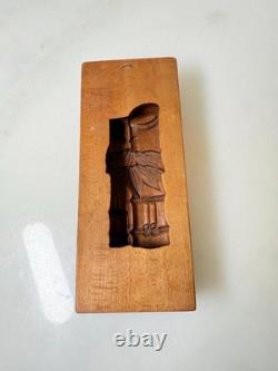 Antique Japanese folk art carved cherry wooden cookie mold Bamboo Kashigata