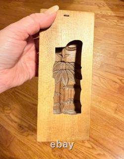 Antique Japanese folk art carved cherry wooden cookie mold Bamboo Kashigata