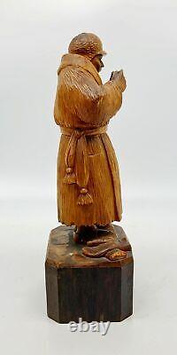 Antique L Habitant wood carving by Paul Caron Quebec hand carved figure folk ART