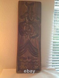 Antique Large Folk Art Carved Wood Woman Springerle Speculaas Cookie Mold