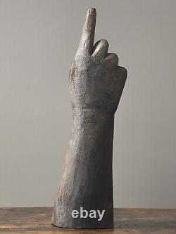 Antique Large Folk Art Hand Carved Pointed Finger Wood Statue