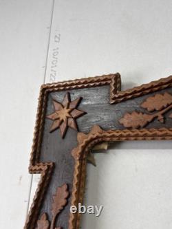 Antique Large Tramp Art Chip Carved Frame 1890 Folk Art Fine
